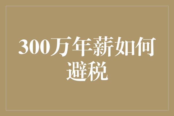 300万年薪如何避税