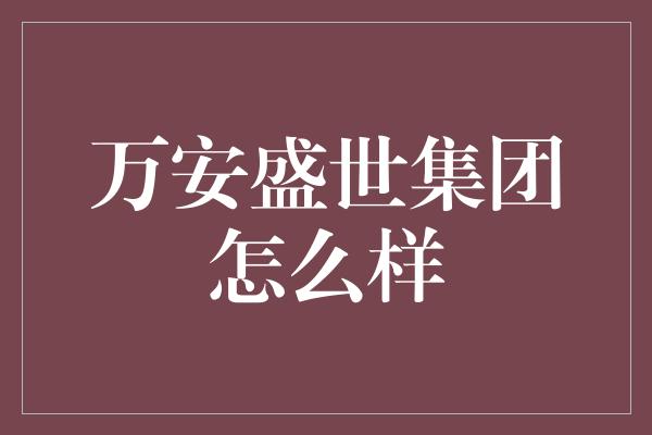 万安盛世集团怎么样