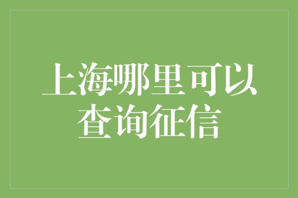 上海哪里可以查询征信