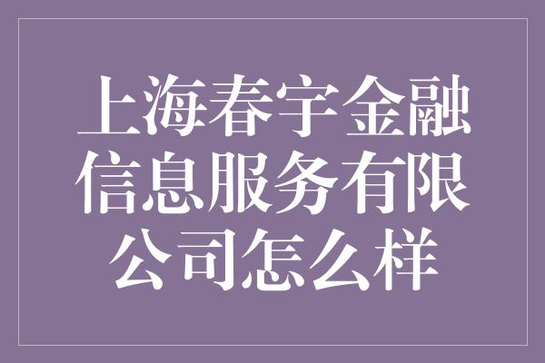 上海春宇金融信息服务有限公司怎么样