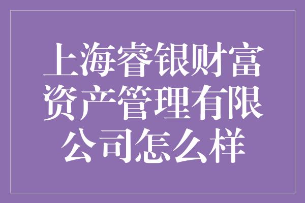 上海睿银财富资产管理有限公司怎么样