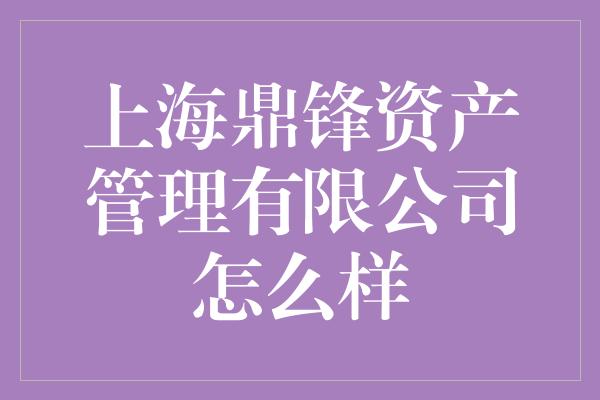 上海鼎锋资产管理有限公司怎么样