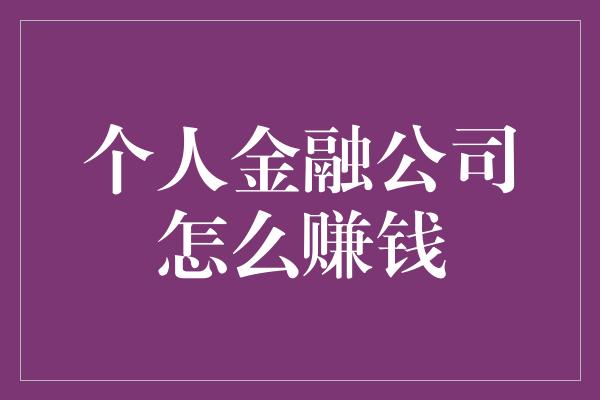 个人金融公司怎么赚钱