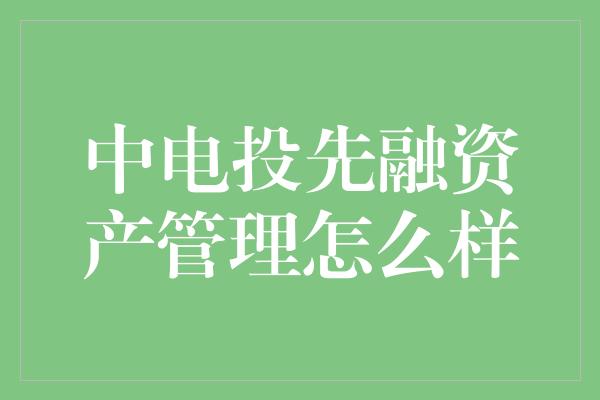 中电投先融资产管理怎么样