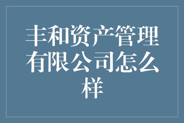 丰和资产管理有限公司怎么样