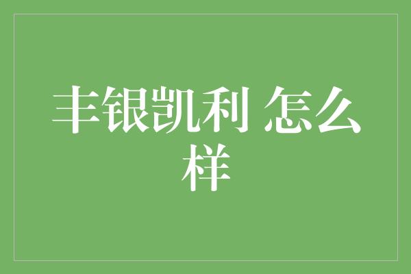 丰银凯利 怎么样