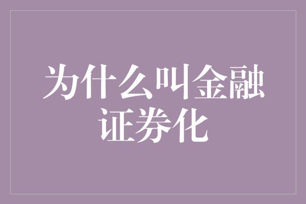 为什么叫金融证券化