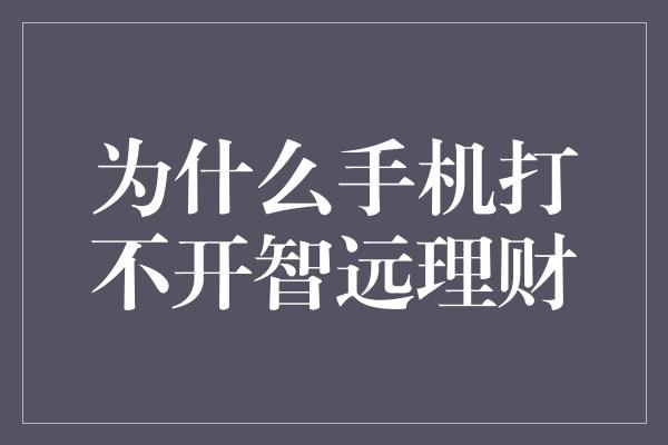 为什么手机打不开智远理财