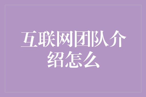 互联网团队介绍怎么