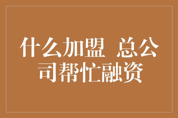 什么加盟  总公司帮忙融资