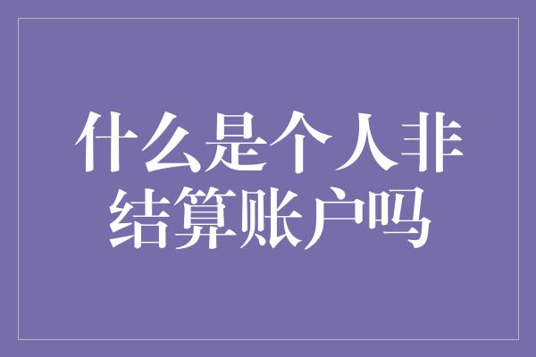 什么是个人非结算账户吗