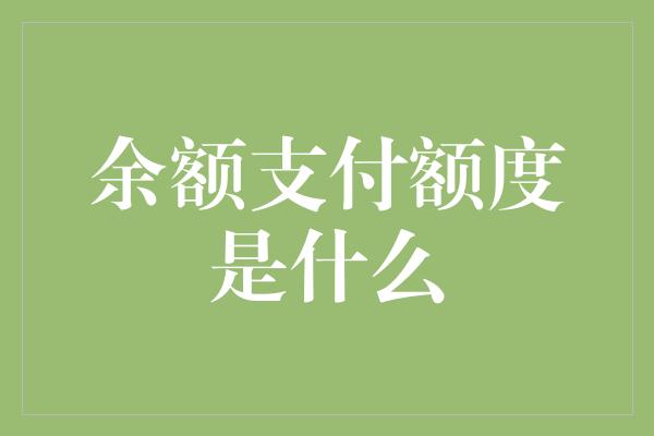 余额支付额度是什么