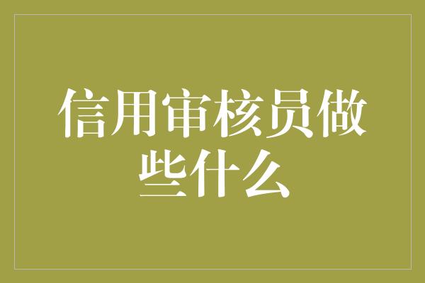 信用审核员做些什么