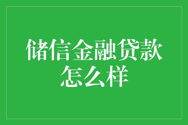 储信金融贷款怎么样