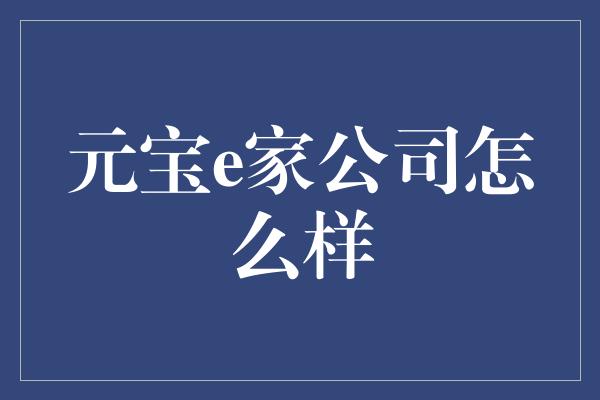 元宝e家公司怎么样