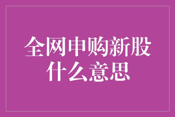 全网申购新股什么意思