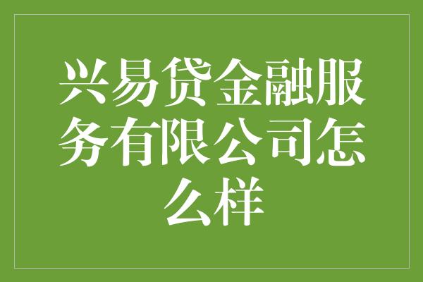 兴易贷金融服务有限公司怎么样