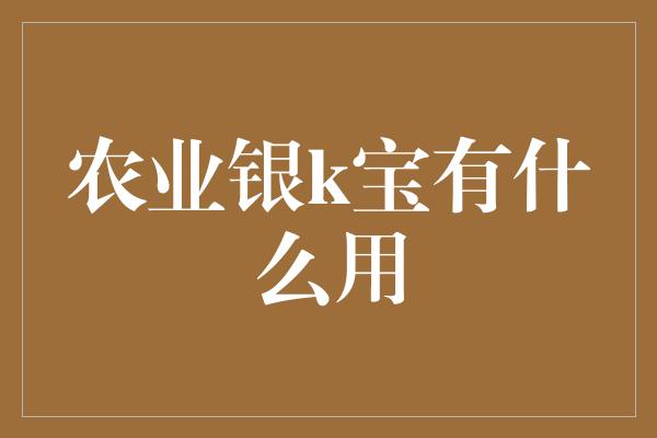 农业银k宝有什么用