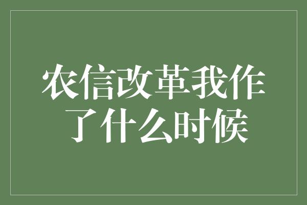 农信改革我作了什么时候