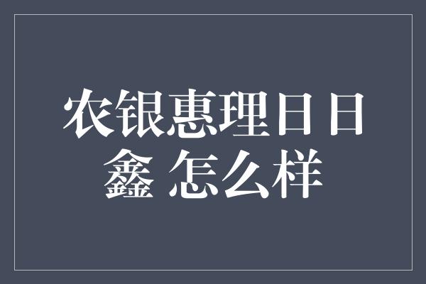 农银惠理日日鑫 怎么样