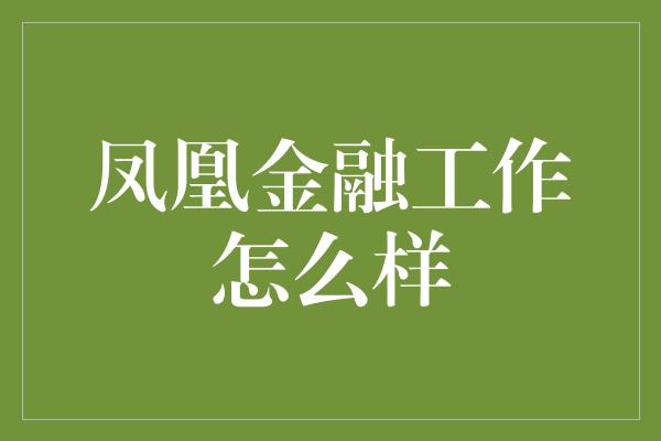 凤凰金融工作怎么样