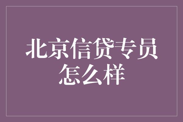 北京信贷专员怎么样