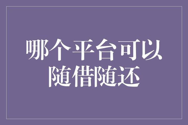 哪个平台可以随借随还