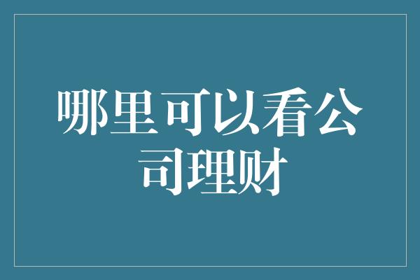 哪里可以看公司理财