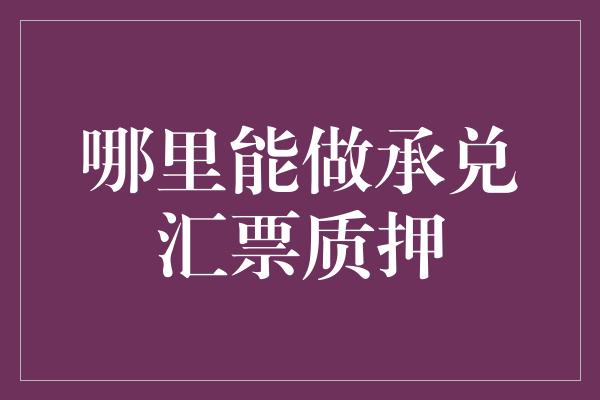 哪里能做承兑汇票质押