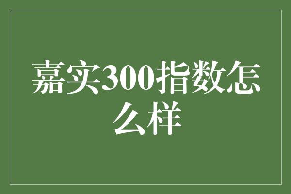 嘉实300指数怎么样