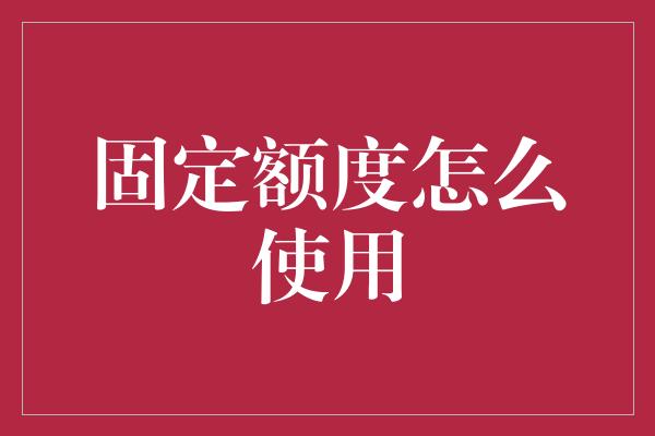 固定额度怎么使用