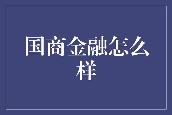 国商金融怎么样