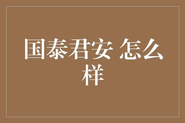 国泰君安 怎么样