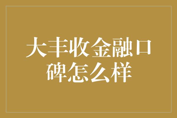 大丰收金融口碑怎么样