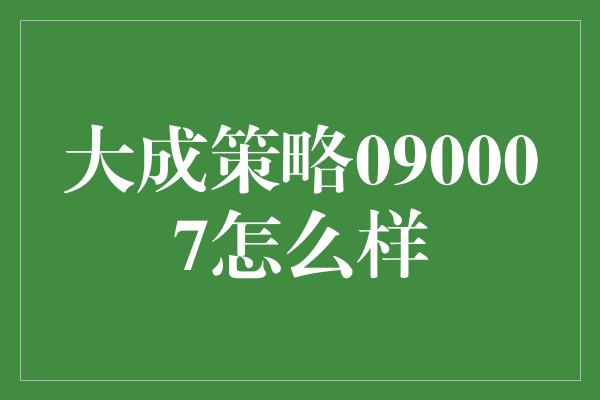 大成策略090007怎么样