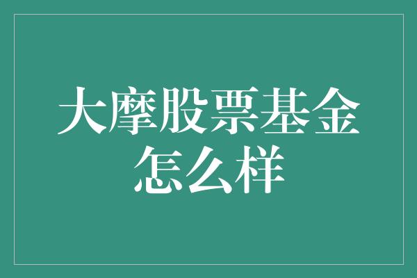 大摩股票基金怎么样