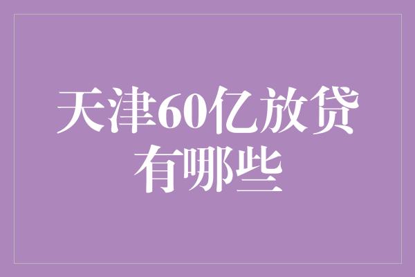 天津60亿放贷有哪些