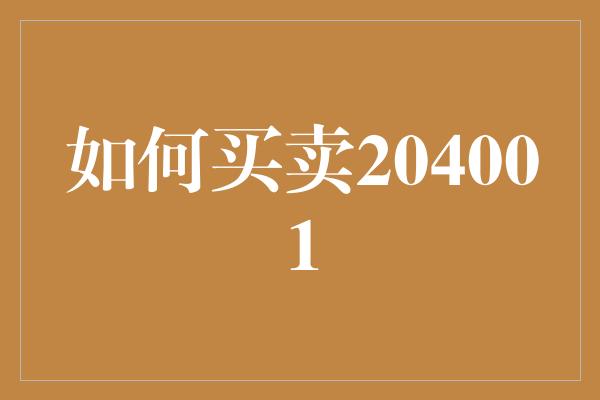 如何买卖204001