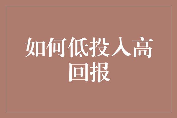 如何低投入高回报