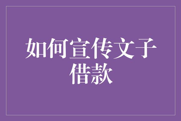 如何宣传文子借款