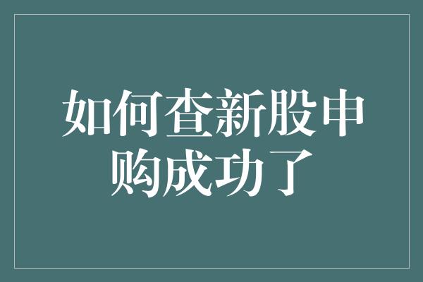 如何查新股申购成功了