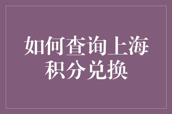 如何查询上海积分兑换