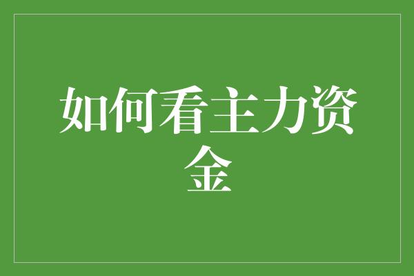 如何看主力资金