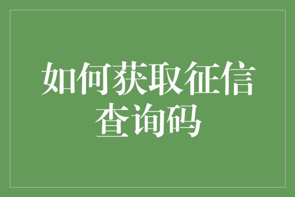 如何获取征信查询码