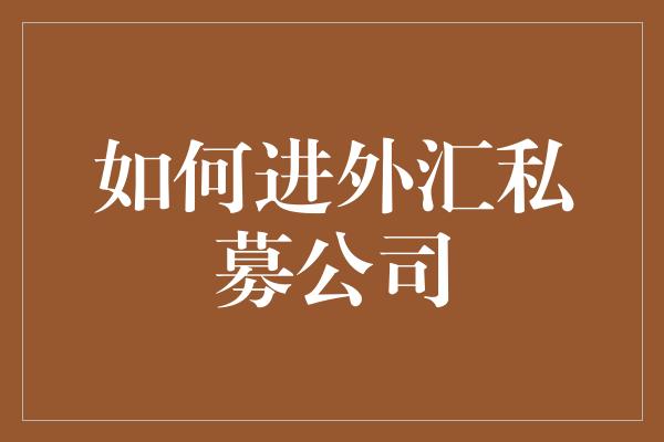 如何进外汇私募公司