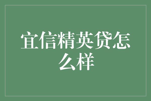 宜信精英贷怎么样