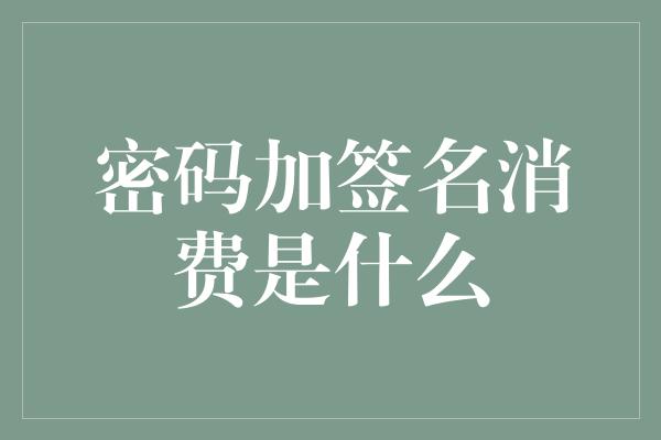 密码加签名消费是什么