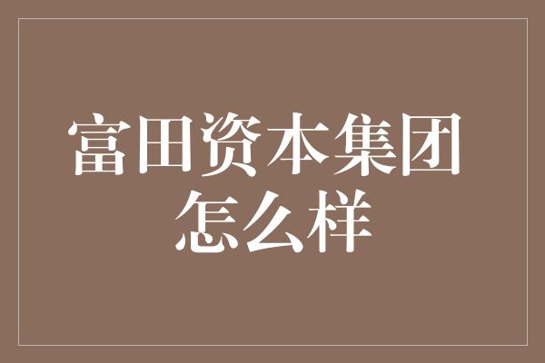 富田资本集团 怎么样