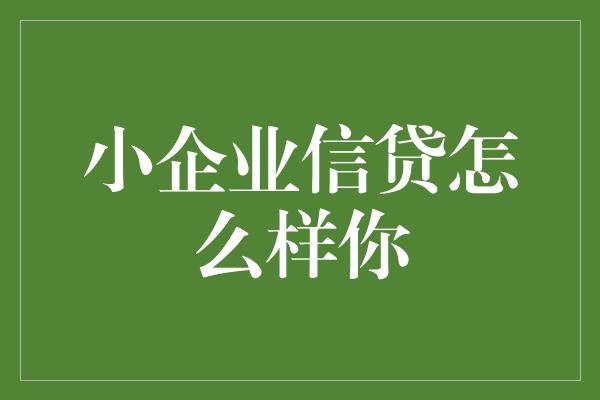 小企业信贷怎么样你