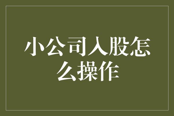 小公司入股怎么操作